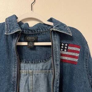 Vintage Denim Jacket with American Flag Patch